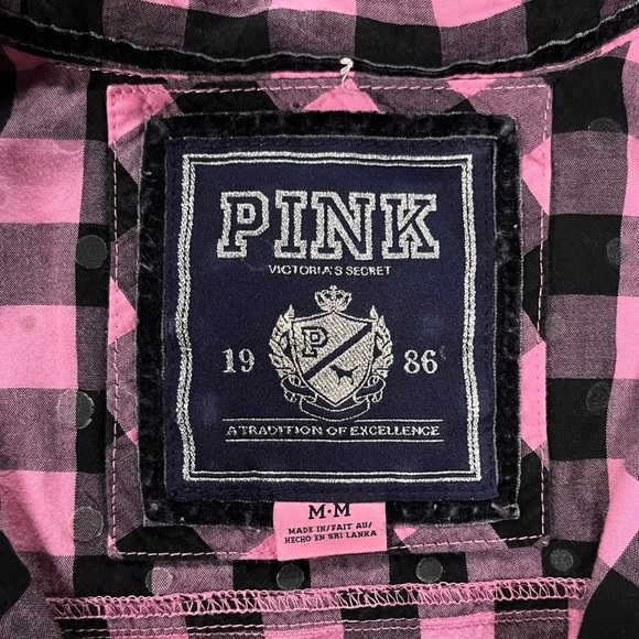 VS PINK | Y2K Pink Black Plaid Rhinestone Embellished Ruffle Hem Shirt Dress - Picture 10 of 10